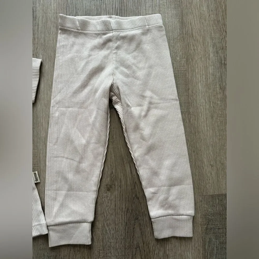 ORGANIC COTTON RIBBED PAJAMAS SET GENDER NEUTRAL NATURAL COLOR